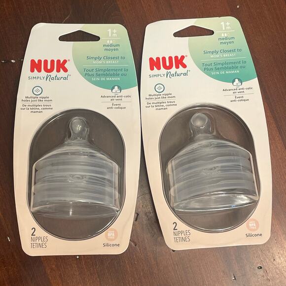 Bundle 2 packs (4 Nipples) NUK Simply Natural Nipples Silicone Medium 1m+ - Picture 1 of 1